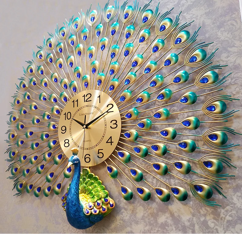 Большие настенные часы Павлин домашний декор настенные часы гостиная спальня бесшумные часы настенные современный дизайн металлические цифровые настенные часы