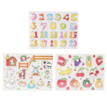 

Number/Animal/Fruit Wooden Cognitive Knob Puzzle Kids Educational Learning Toy with Hand Grip