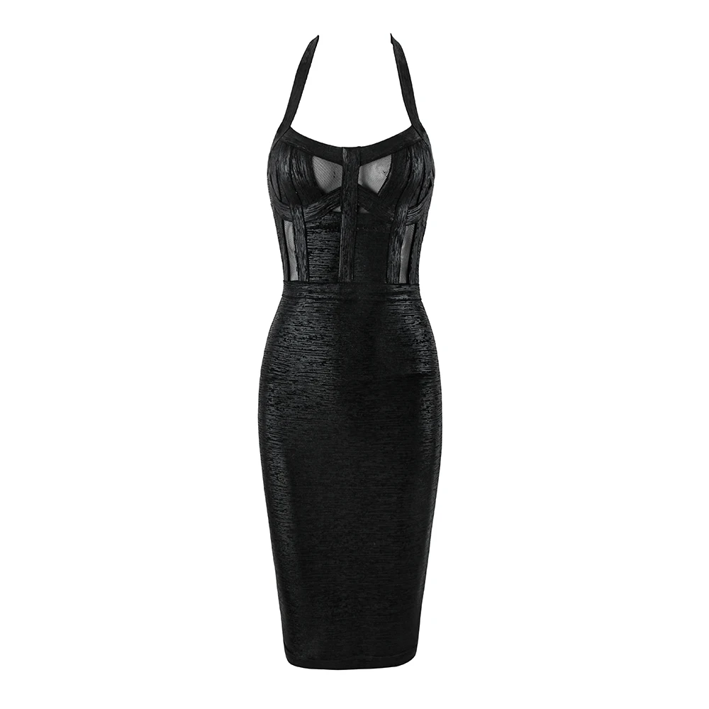 Летнее сексуальное черное бронзовая повязка на шею с открытой спиной, дизайнерское модное вечернее платье