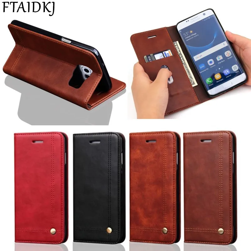 Роскошный Ретро-кошелек FTAIDKJ Crazy Horse чехол-книжка с подставкой для Samsung Galaxy S7 Edge S8 S9