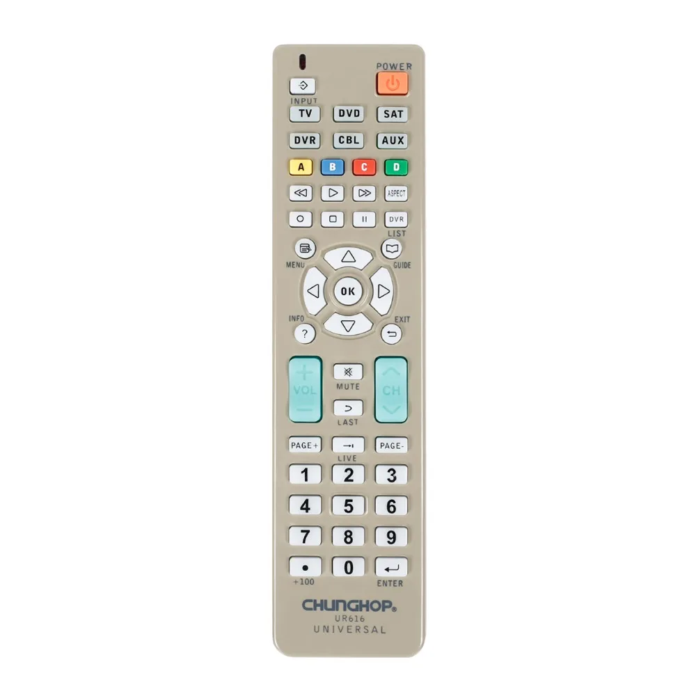 

Universal remote control for chunghop UR616 TV DVD SAT DVR CBL AUX operating 6 devices controller