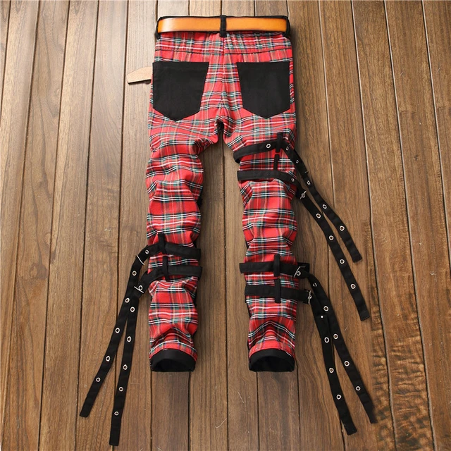 Sokotoo-pantalones vaqueros rectos ajustados de tartán a cuadros escoceses  para hombre, pantalones de mezclilla de vendaje de moda - AliExpress