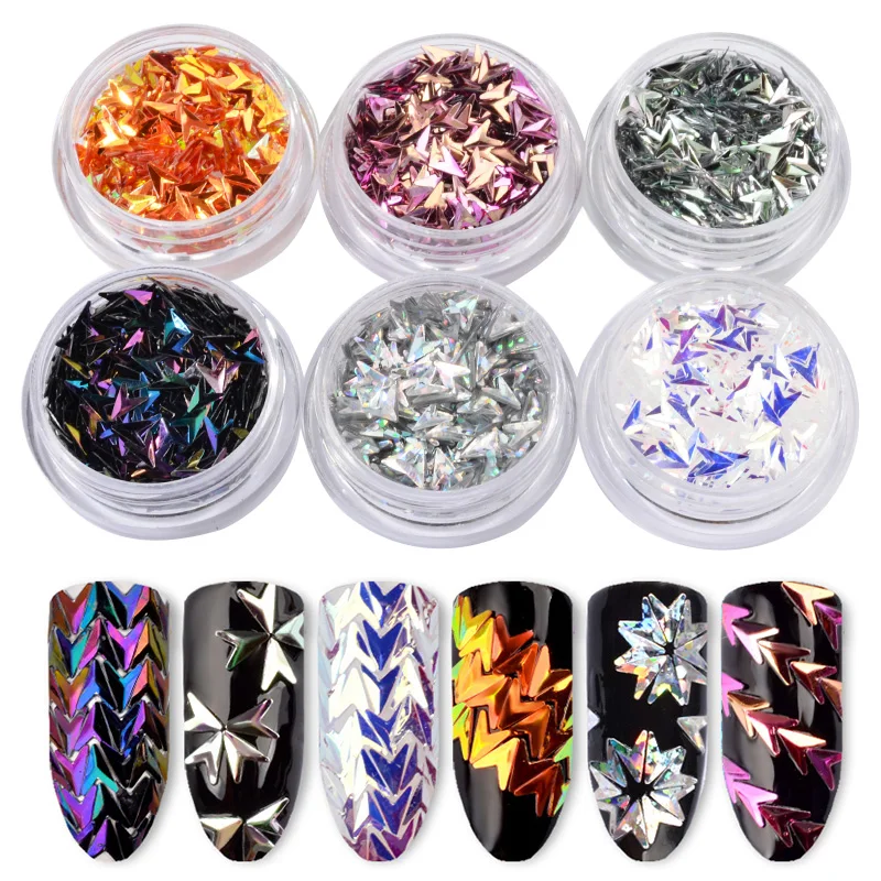 

Misscheering 6 Boxes 3D Arrow Design Nail Art Shining Bling Glitter Sequins Nail Decoration Tips Shimmer Glitters Manicure Tool