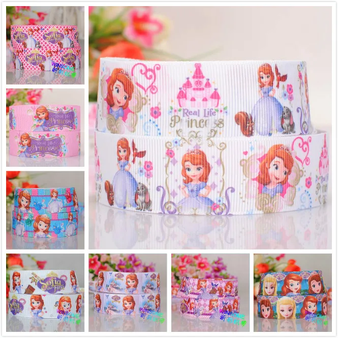 

sales 5/10/20 yards cute sofia princess ribbon pattern printed grosgrain ribbon random delivery