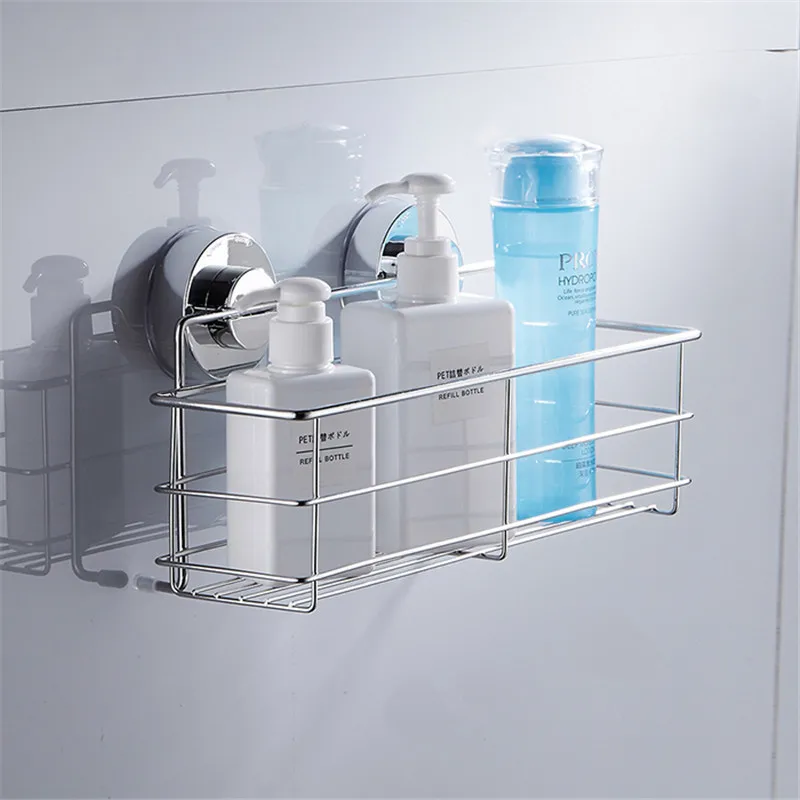 Shower Basket Dual Sucker Bathroom Shelf Washing Room/Kitchen Corner Basket Wall Mounted Storage