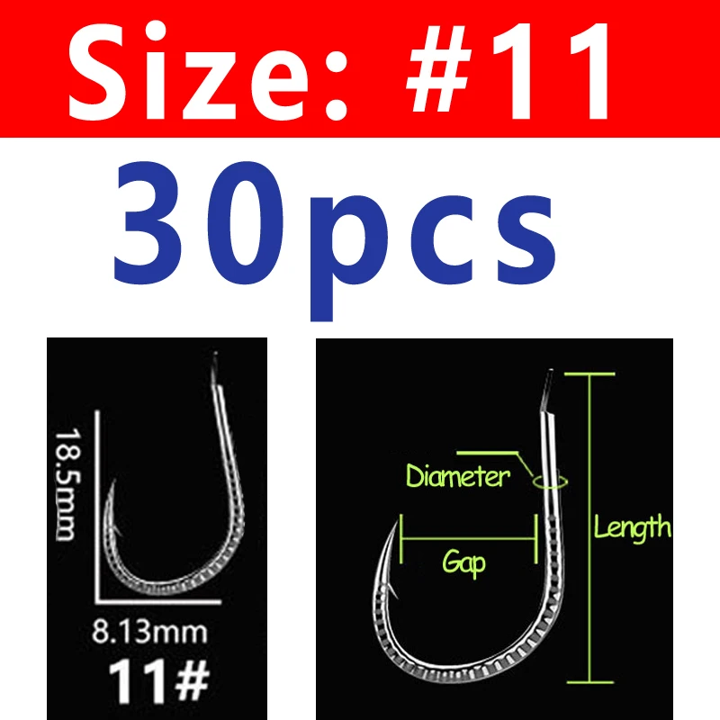 Wifreo 30PCS Silver Color Strong Carp Fishing Hook Barbed Dragon Scale Fish Hook Size 1~ Size 13 Herring Grass Carp Hooks - Цвет: Size 11 30pcs