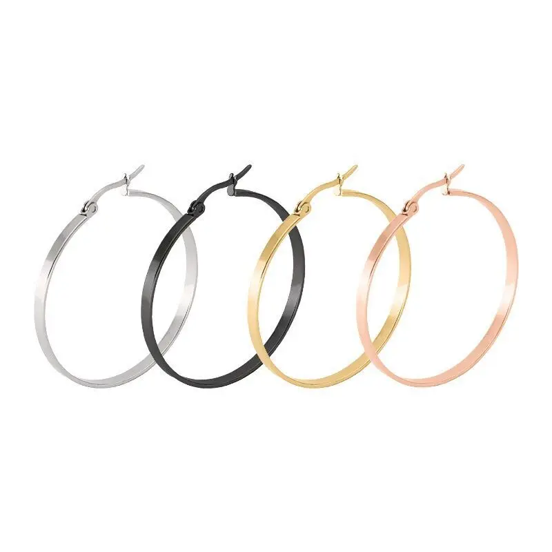 

MxGxFam Titanium steel Smooth Round Circle Hoop Earrings (1pair) Jewelry For Women 18 K / Black / White / Rose Gold Color 4 Size