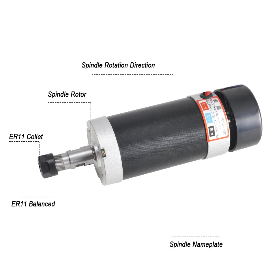 Daedalus 500 Вт бесщеточный электродвигатель вращения шпинделя ER11 48 В постоянного тока с воздушным охлаждением постоянного тока станок шпинделя 12000 об/мин для гравировального станка