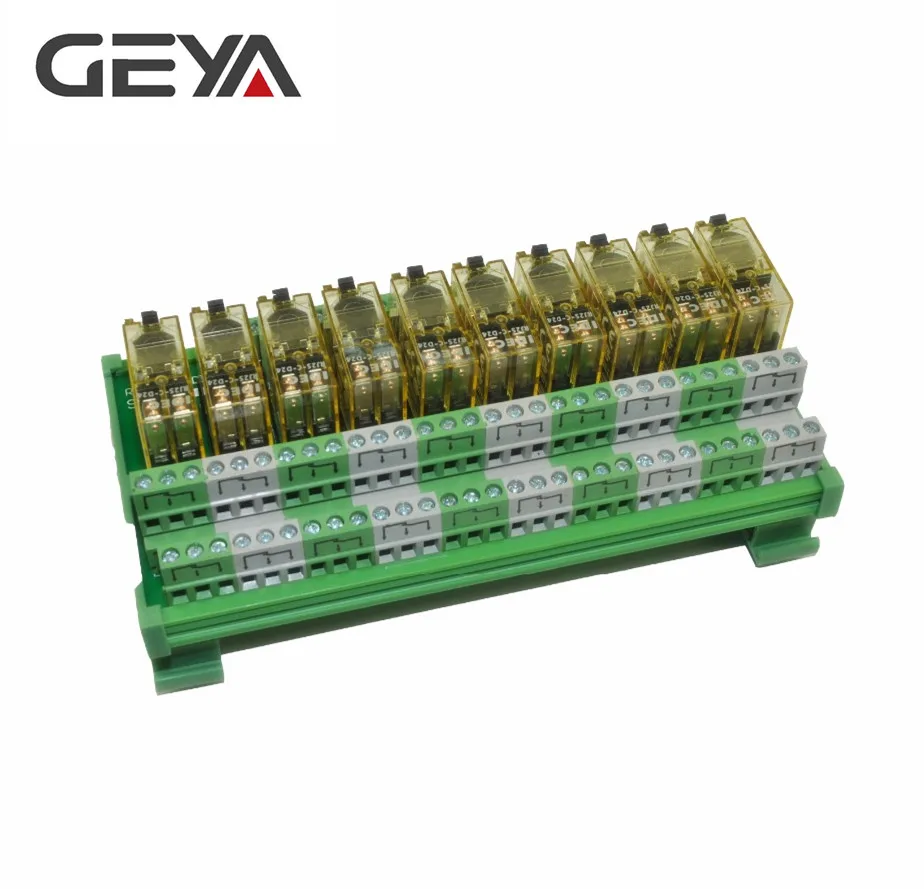 

GEYA DPDT 10 Channel DIN Rail Mount IDEC RJ2S Interface Relay Module 12VAC/DC 24VAC/DC for Automation PLC Board