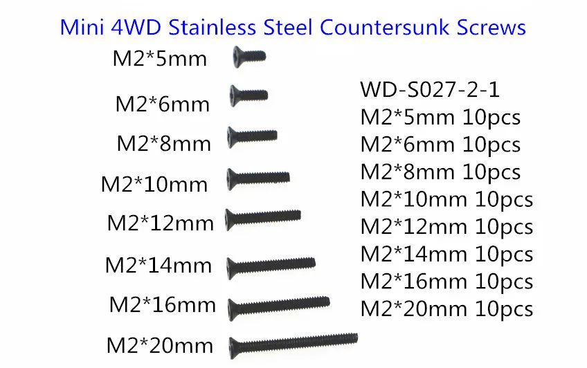 

RFDTYGR RC Mini 4wd M2 Stainless Steel Countersunk Screws Black Screws For Tamiya Mini 4wd WD-S027-2-1 80pcs/lot