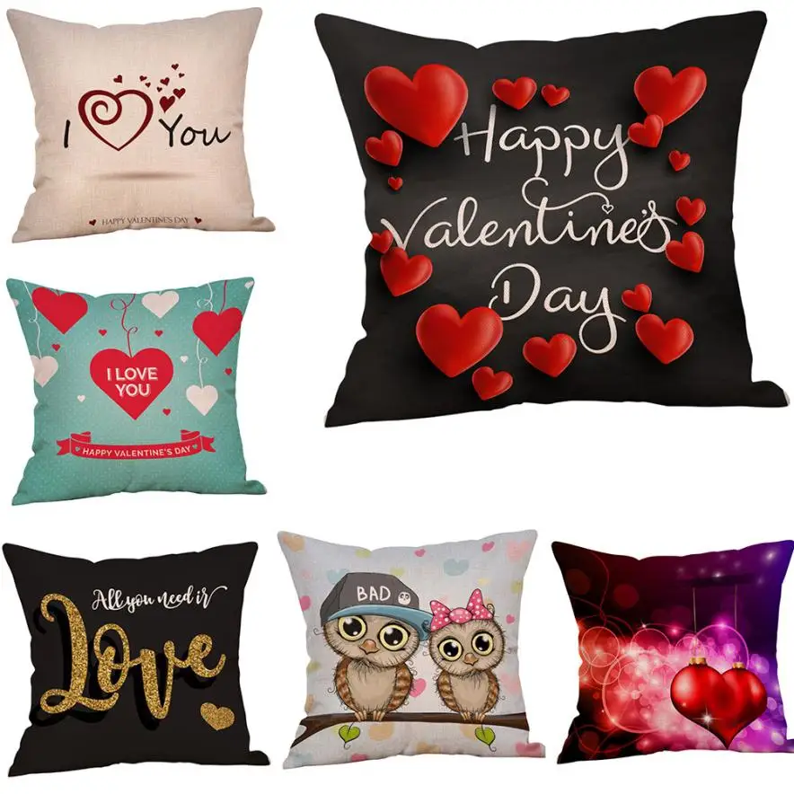 Happy Valentines Pillow Cases 45x45cm Cotton Decorative Cushion Cover Sweet Love Throw Pillow Case valentines day decor 2O1222