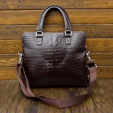 Мужской портфель из натуральной кожи аллигатора, сумка через плечо, деловая сумка коричневого цвета