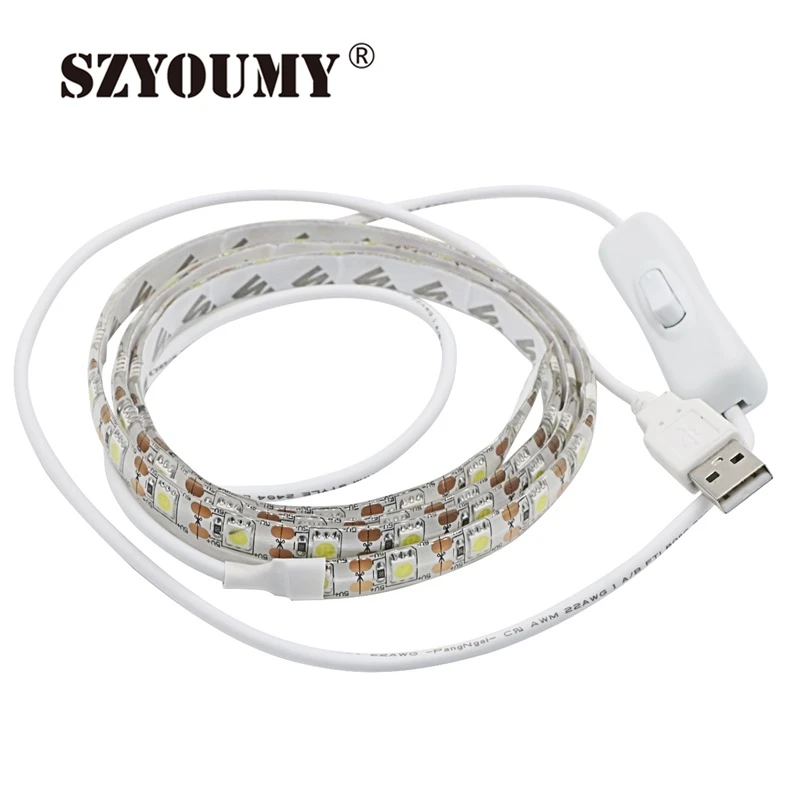 SZYOUMY USB 5 В Светодиодная лента 5050 фоновый свет телевизора 60 Светодиодный s/m теплый белый/белый USB кабель с переключателем полосы 5 шт. ePacket