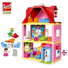 GOROCK 78 PCS Large Size Pink villa Girls Big Building Blocks set Kids DIY Bricks Model Toys for Children Compatible With Duploe цена GOROCK 78 PCS Large Size Pink villa Girls Big Building Blocks set Kids DIY Bricks Model Toys for Children Compatible With Duploe цены онлайн