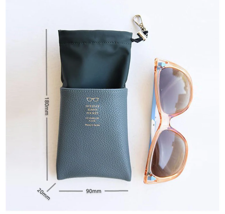 MINIMUM PU Rope Push-Pull Closure Sunglasses Bag Lightweight Waterproof Cloth Glasses Case Hook Waterproof Leather Box3