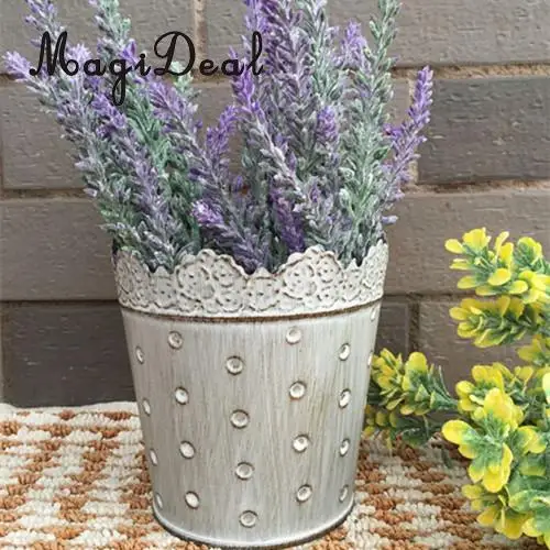 MagiDeal деревенская ваза белая рельефная узорная кашпо жестяное ведро металлическая ваза для цветов#1/#2