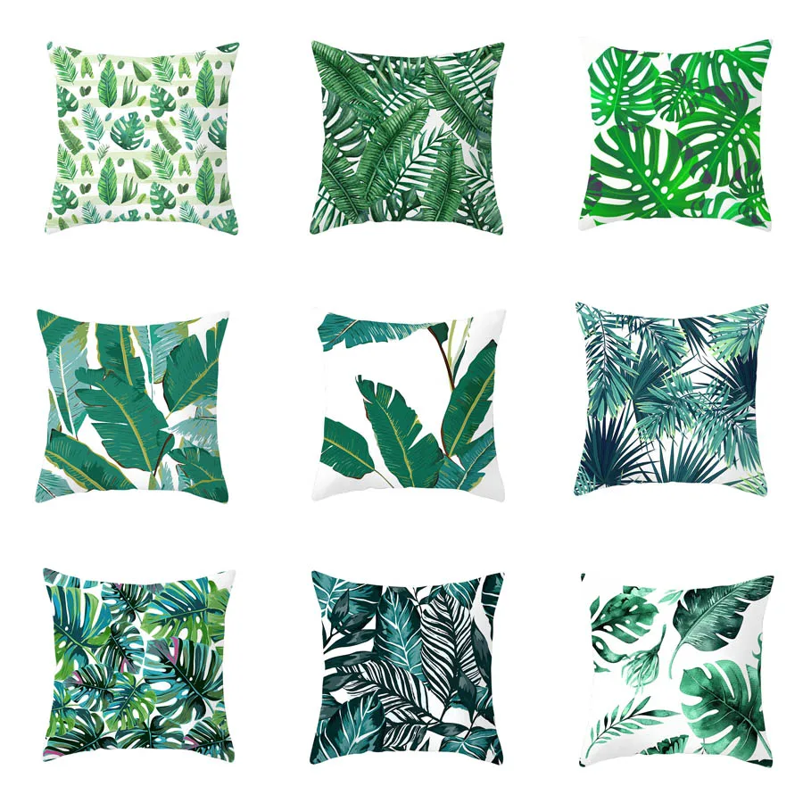 

YWZN Tropical Plants Printing Cushion Cover Summer Green Leaves Polyester Throw Pillow Case Decorative Pillowcase Cushion Cover
