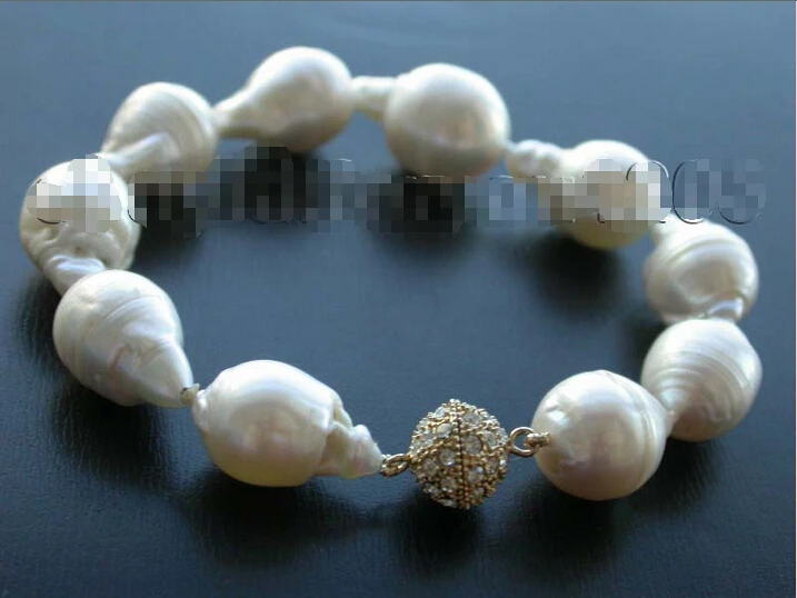 

Free shipping >>>>>>8.5" Genuine Natural 20mm White Reborn Keshi Pearl Bracelet 14KGP #f1529!