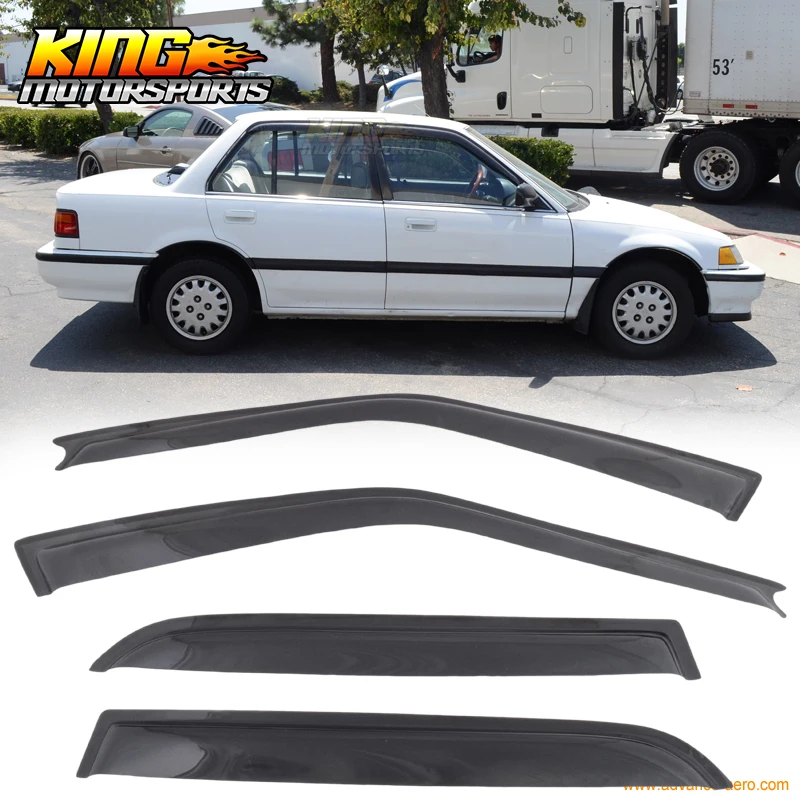 

For 88-91 Honda Civic Sedan DX LX Sun Rain Window Visor Dark Smoke Slim Style 4PC