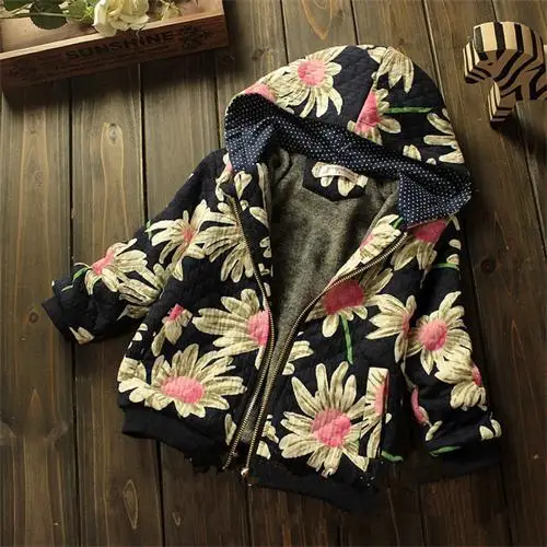 Kids Girls Baby Floral Print Warm Winter Vest Childen Collar Jacket Clothes