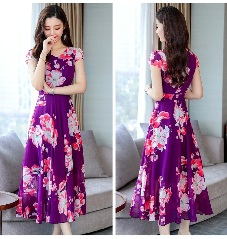 AYUNSUE короткий комбинезон с цветочным принтом платье Для женщин Boho Элегантный Шифоновое Платье узкие длинные платья с цветочным принтом вечерние vestidos mujer KJ2204