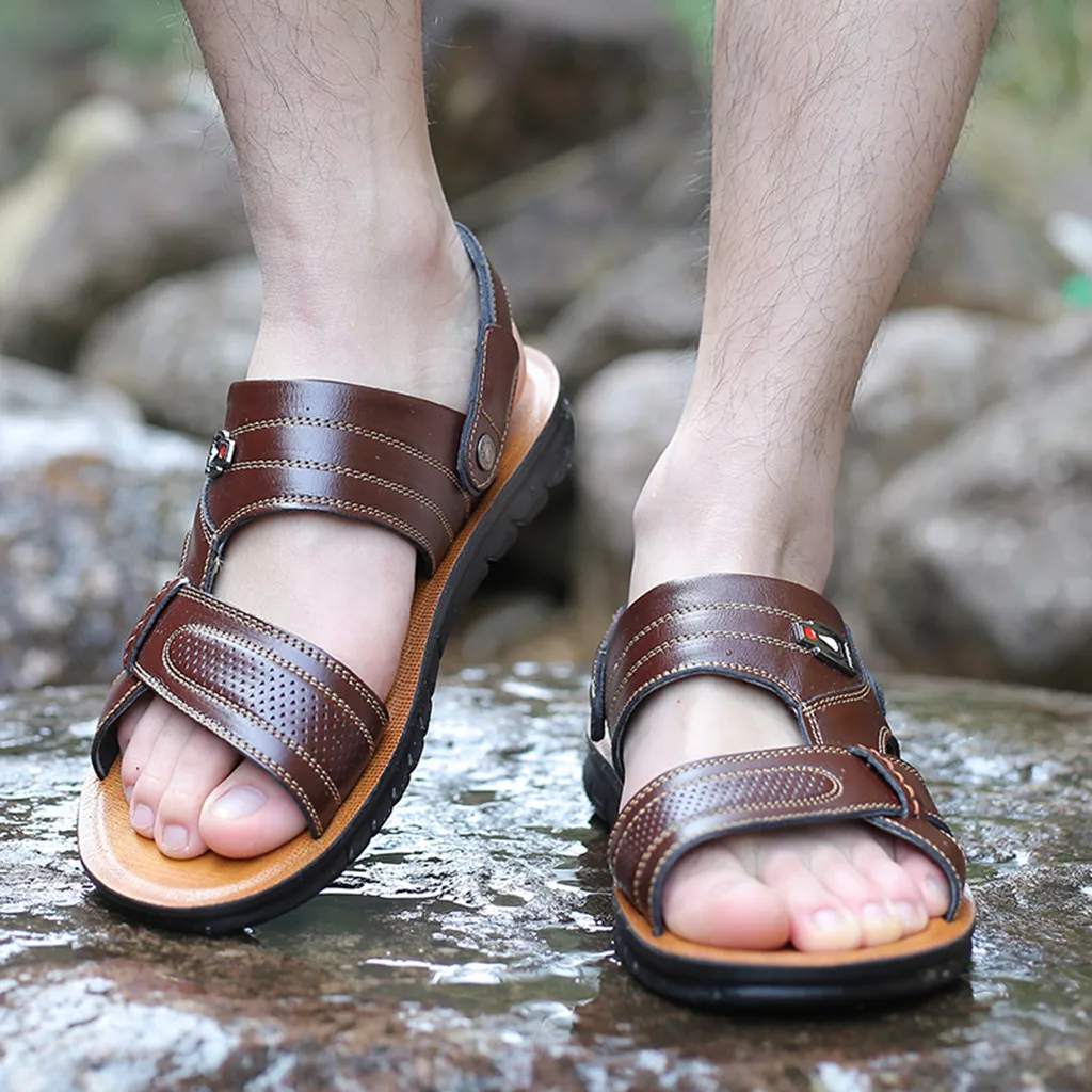 SAGACE/Мужская обувь; Новинка года; Летние кожаные Вьетнамки; мужская пляжная обувь в римском стиле; Брендовые повседневные удобные сандалии; большие размеры;#30