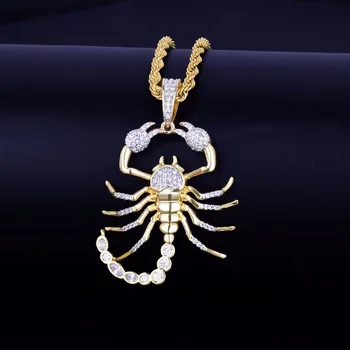 

Hip Hop AAA CZ Stone Paved Bling Iced Out Animal Scorpion Pendants Necklace for Men Rapper Jewelry Gold Color
