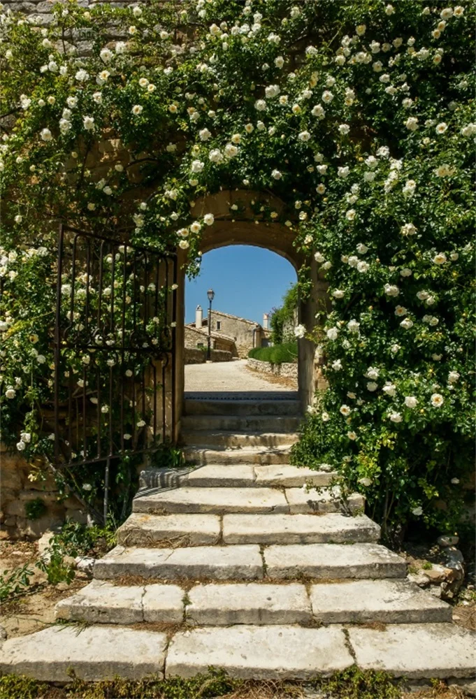 

Laeacco Blossom Flower Step Stair Arch Door Sunshine Scenic Photographic Backgrounds Photography Backdrops For Photo Studio