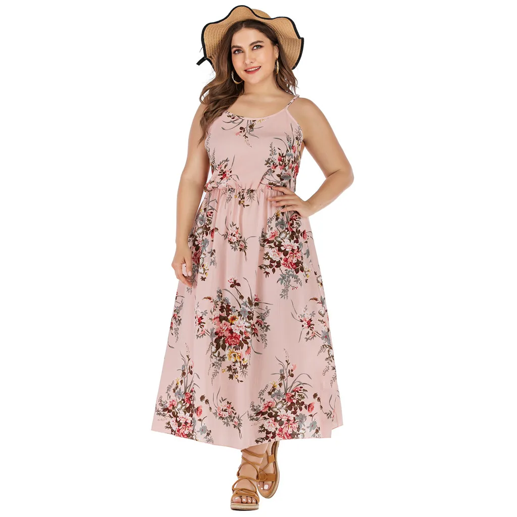 

JAYCOSIN Dress Women Plus Size Sleeveless Fashion Print 2019 Summer Dress O-Neck Ankle-Length Dress Party vestidos 19JUN10