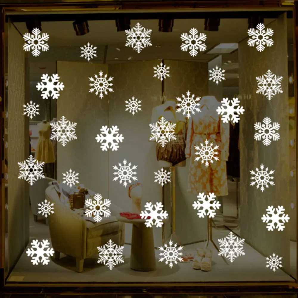 

New Year Snowflake Wall Sticker PVC Wall Poster Decal Wallpaper Christmas Decoration For Home StickersPegatinas De Pared
