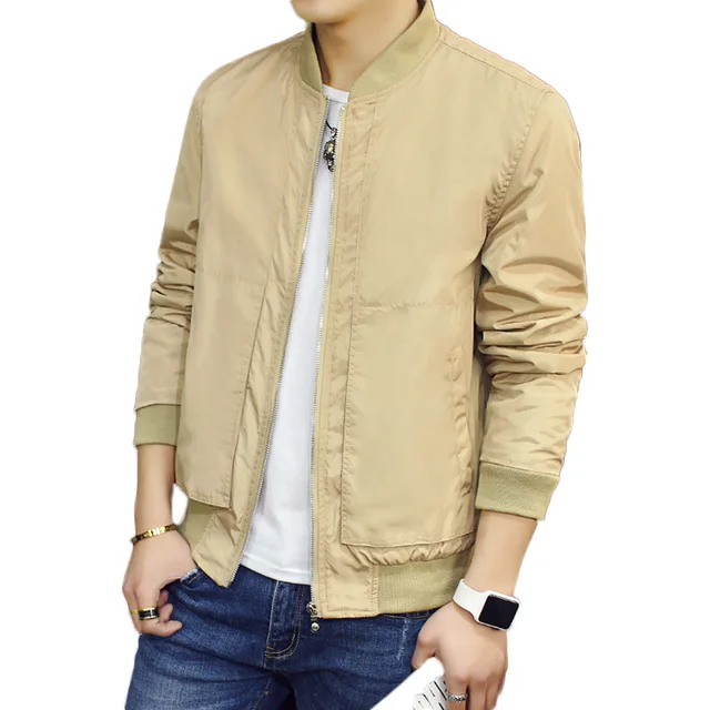 Men Fashion Classic Bomber Jacket Solid Slim Mandarin Collar Zipper