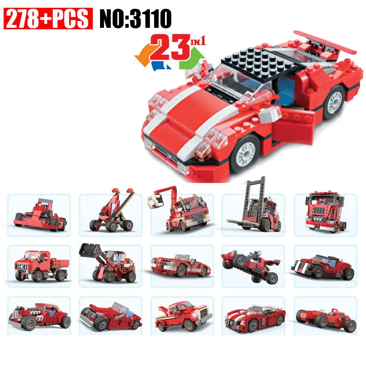 

New 278Pcs 3110 Architect Vehicles Model Building Kits 23 in 1 Car Styling Forklift Blocks Bricks toys for Children brinquedos