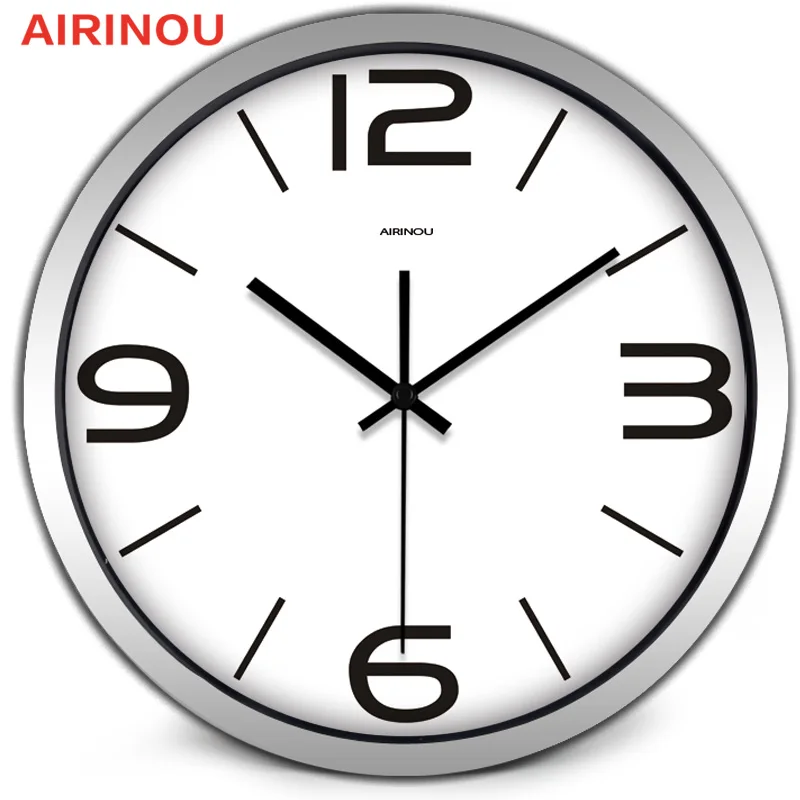 

Airinou Circle Round Large Brief Black Metal Frame Men Women Office Home Family Simple Wall Clock