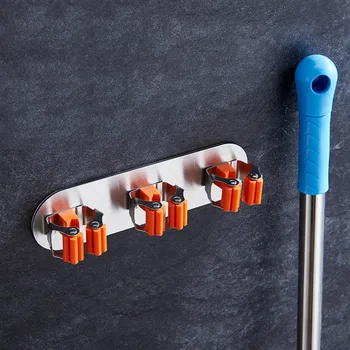 

Multifunction Broom Holder Adhesive Rake Mop Broom Holder Wall Mounted Storage Rack with Hooks Holds Kitchen Storage Organizer