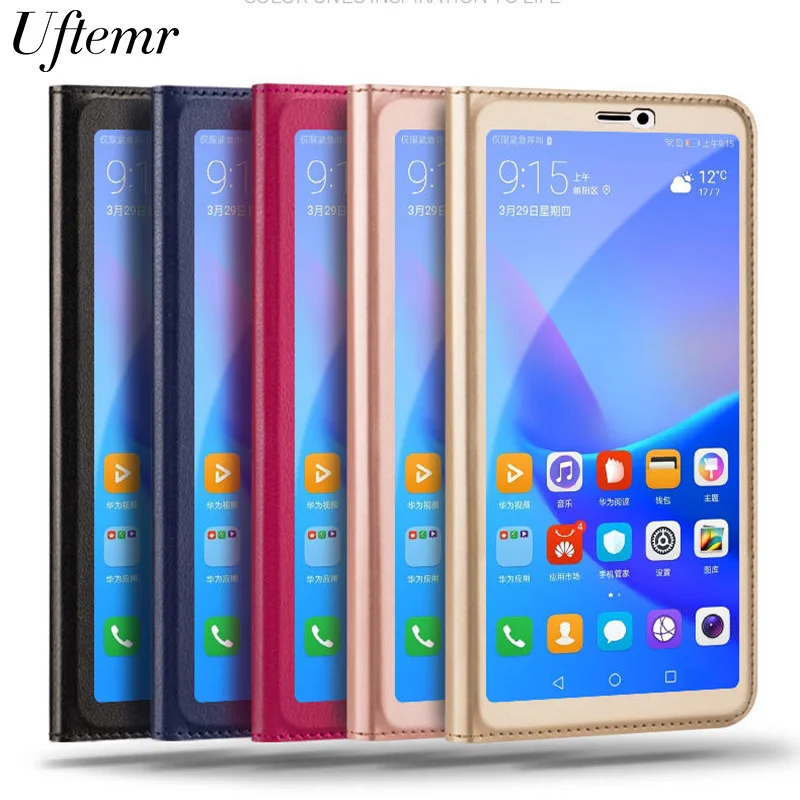 Uftemr Coque для huawei Y9 2018 Чехол книжка с окошком кожаный чехол Магнитный Y 9 Enjoy 8 Plus 5