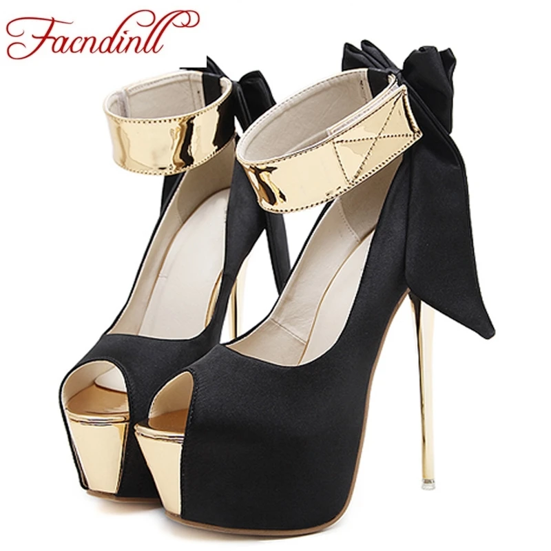 

FACNDINLL women pumps new sexy high thin heels peep toe 6cm platform shoes woman black dress party wedding shoes high quality