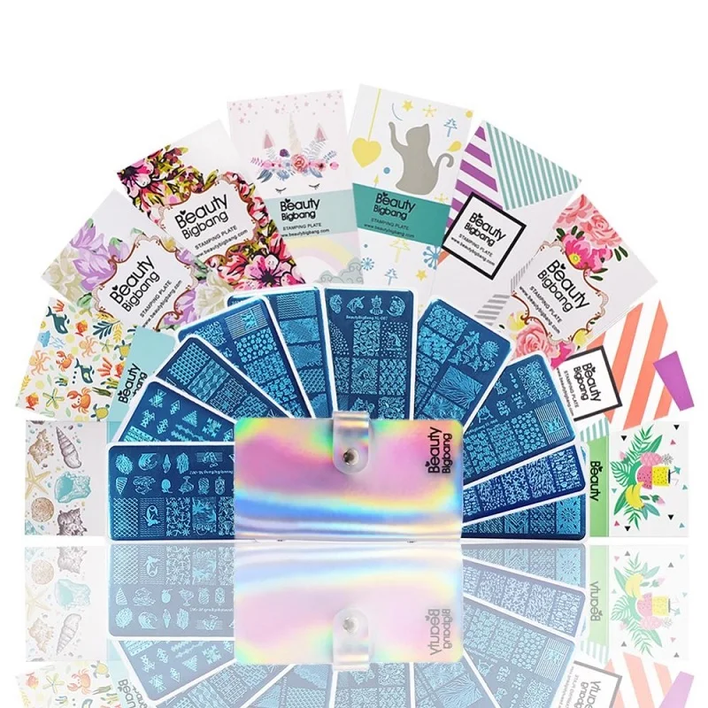 

BeautyBigBang 6*12cm 10 Pcs Nail Stamping Plates Set For Nails Art Rectangle Summer Flower Nail Stamping Plate Template With Bag