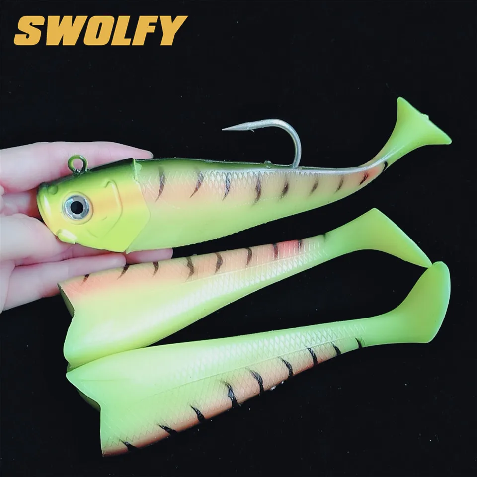 Swolfy Jig мягкая рыболовная приманка 300 г, свинцовая наживка для басов, пресная соленая вода, яркое тело, отсадка, Тонущая, свинцовая головка, силиконовая наживка