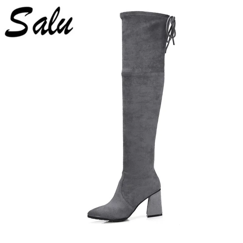 

Salu 2019 Women Over The Knee High Boots Women Shoes Platform Zipper Winter Shoes Square Toe Women Motorcycle Boots