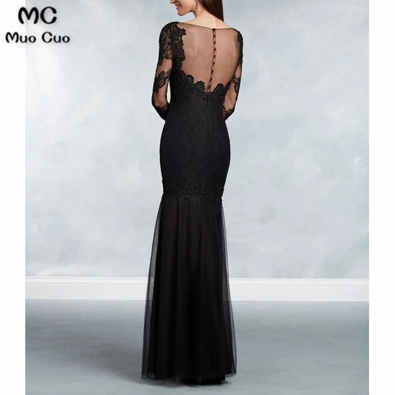 Elegant Mermaid 3 4 Length Sleeves Illusion Neckline Lace Long Mother of The Bride Dresses 4