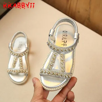 

2018 New Children Summer Baby Toddler Girl Sandals Pink Gold Silver Princess Shoes For Kids Girls Rhinestone Flat Sandals