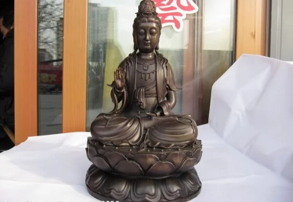 

USPS to USA S0889 China Buddhism Copper Bronze Statue of Sit Kwan-Yin Guan Yin Bodhisattva Statue B0401