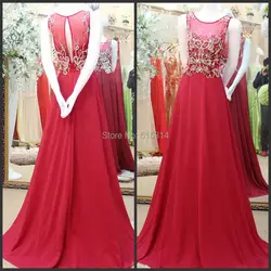 Line Scoop шифон из бисера Элегантное Длинное Красное Вечернее платье 2017, Новая Мода Арабский Кафтан EX27