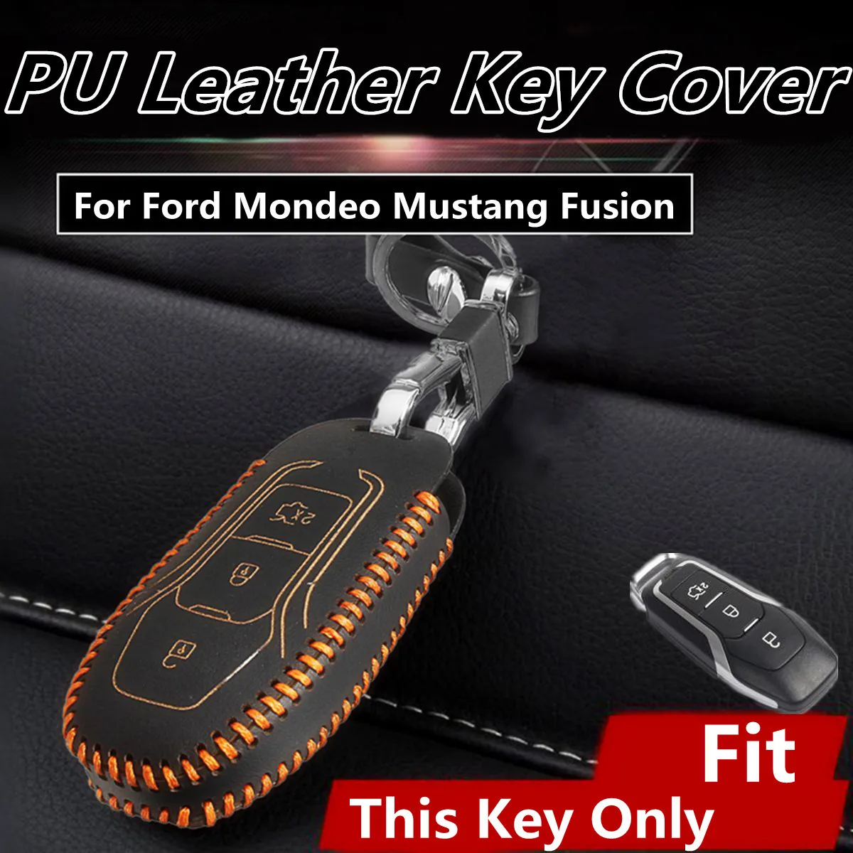 

PU Leather Car Key Case Cover Fob Shell Keys Fob Chain For Ford/Mondeo/Mustang for Fusion 2015