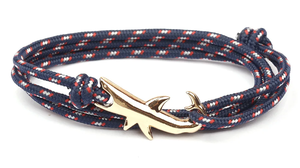 Крутые золотые браслеты с крючками акулы для женщин и мужчин, мореходный морской веревочный браслет, браслеты, подарки дружбы для мальчиков
