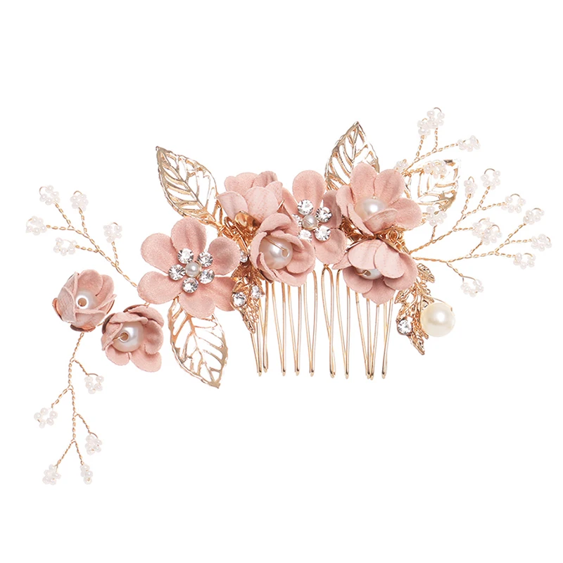 

2019 New Arrival Luxury Blue Flower Hair Combs Headdress Prom Bridal Wedding Hair Accessories Gold Leaves Hair Jewelry Hair Pins