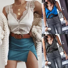 Кружевная майка без рукавов на бретельках, майка, прозрачный лоскутный жилет с v-образным вырезом, женское сексуальное бюстье, женский летний топ vext