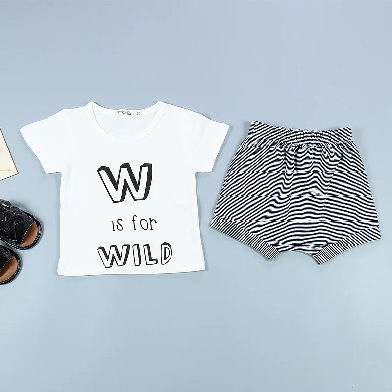CieiK Summer Baby Girls Clothes Set 2PCS Short T shirt + Pant Letter Newborn Boys Костюмы Хлопок Младенец Полосатая