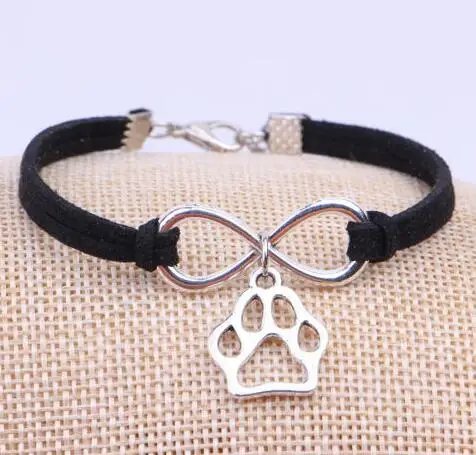 

Mixed Vintage Silver Infinity Dog Paw Prints Bracelet Jewelry Charm Velvet Rope Cuff Bangles Women Accessories Bijoux 10pcs B331