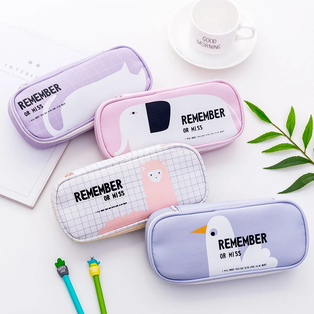 

Korea new cute animal Large Capacity Multifunctional PU Pencil Cases Big Leather Pen Bags Box for Boys Girls School Stationery